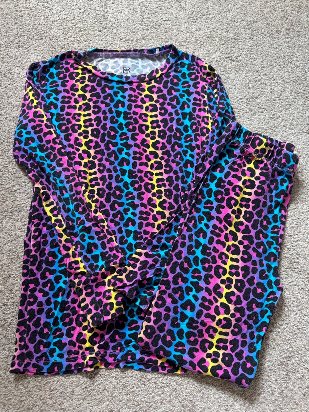 Bums & Roses Girls Long Sleeve Top & Pants Set - Multicolor Leopard Print